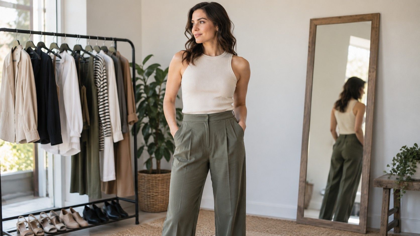 Soft tailored inverted triangle body shape outfit