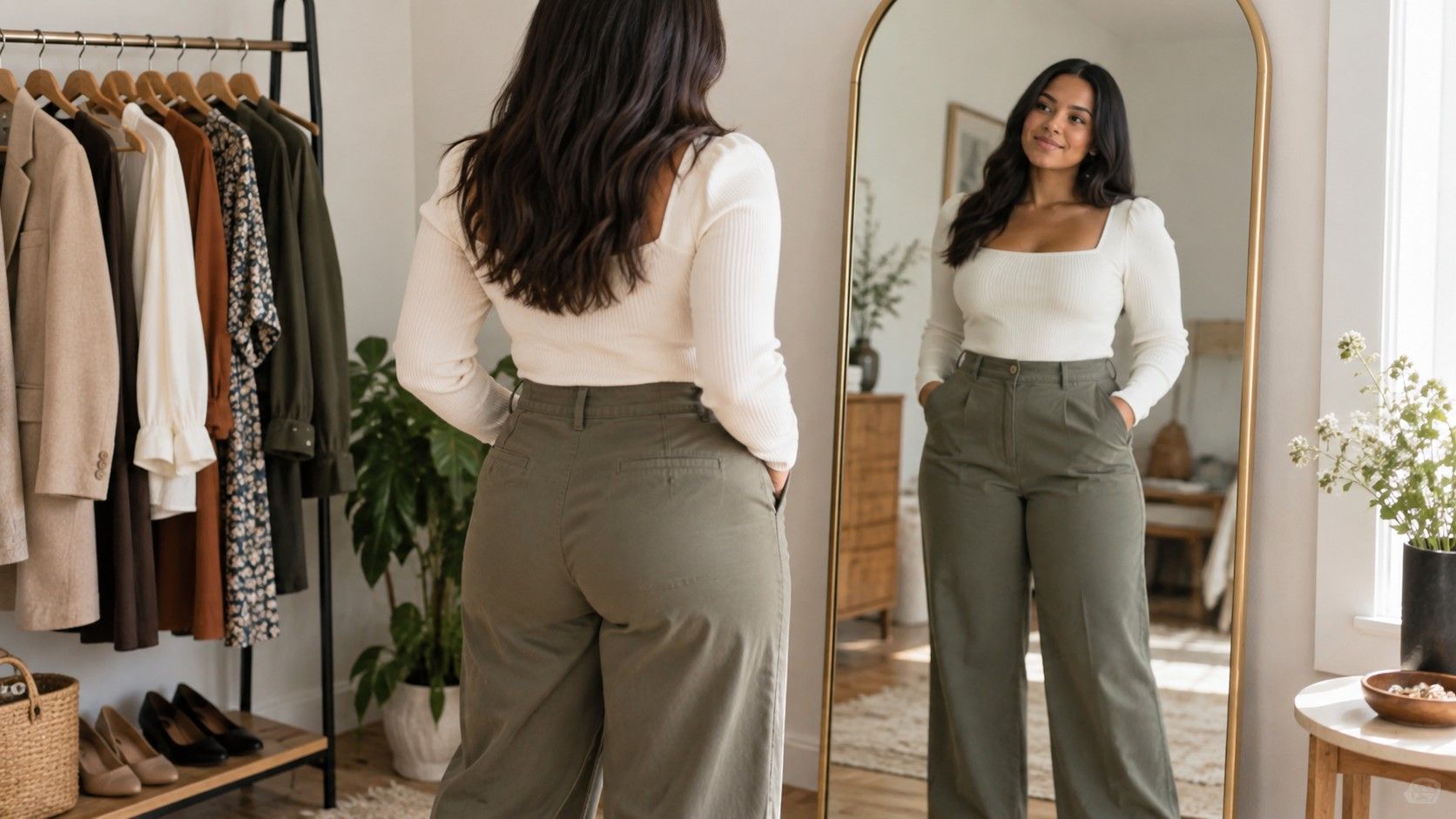 Pear body shape style with comfortable hip and shoulder fit